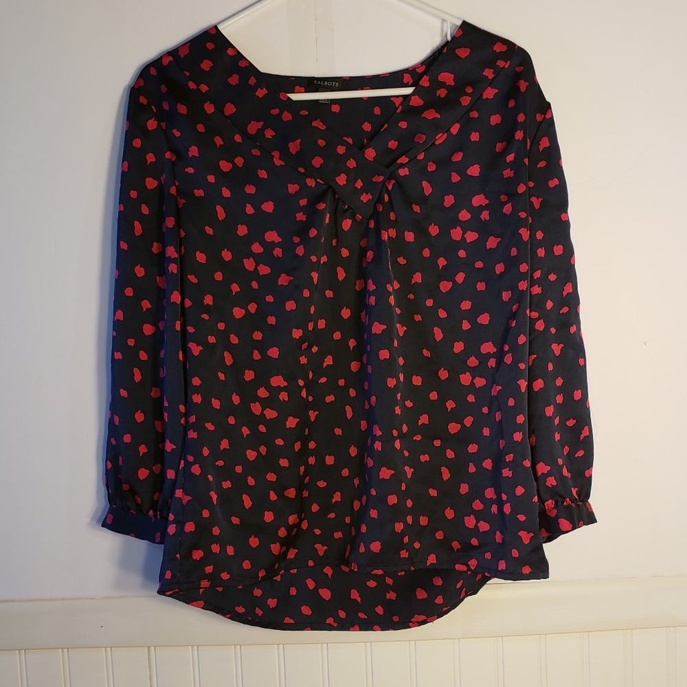 Talbots Navy with Pink Pattern Blouse Top Sz 8
